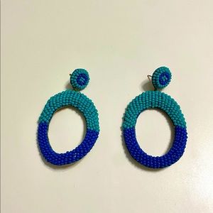 Anthropologie Teal and Navy Blue Beaded Earrings